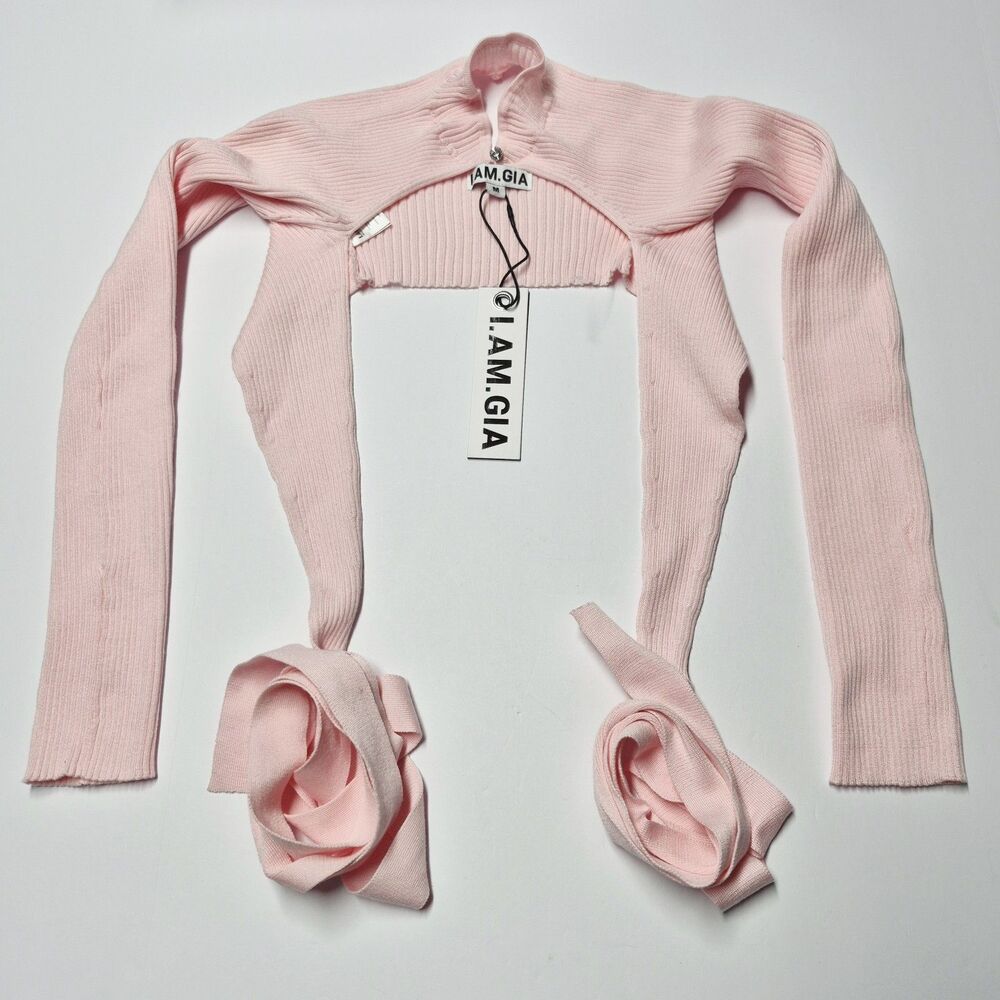 ​NWT I.AM.GIA Willow Knit Shrug Top Pink Medium Bolero Open Front Mock Neck NEW